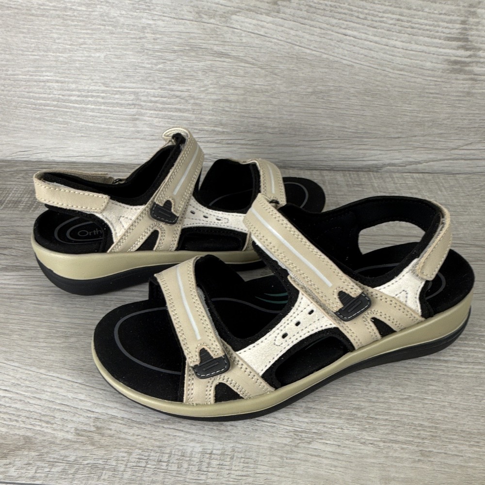 Orthofeet Venice Women's 5.5 Wide D Bone Leather Comfort Sandals Adjustable